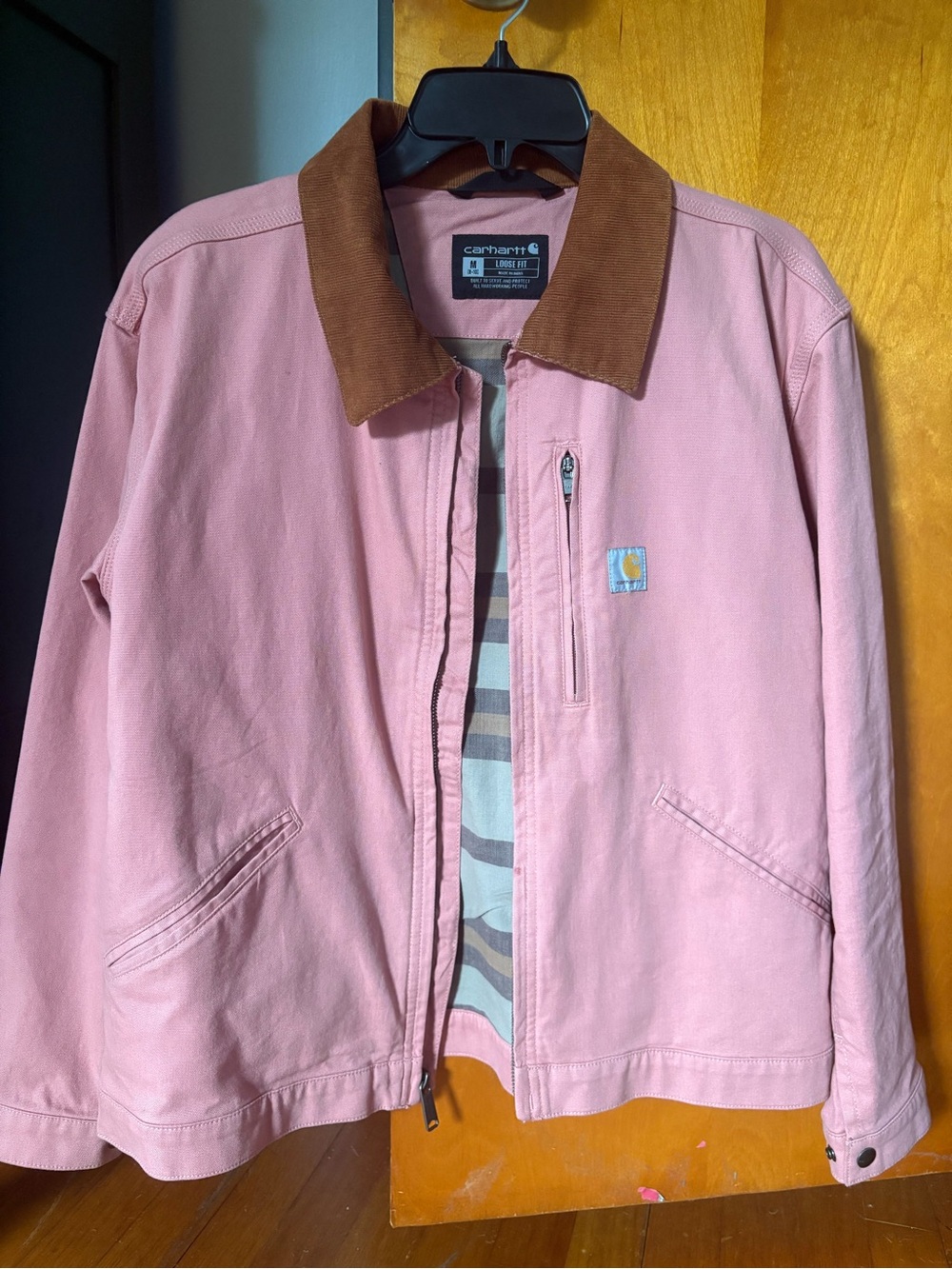 Carhartt Pink Jacket with Brown Corduroy Collar